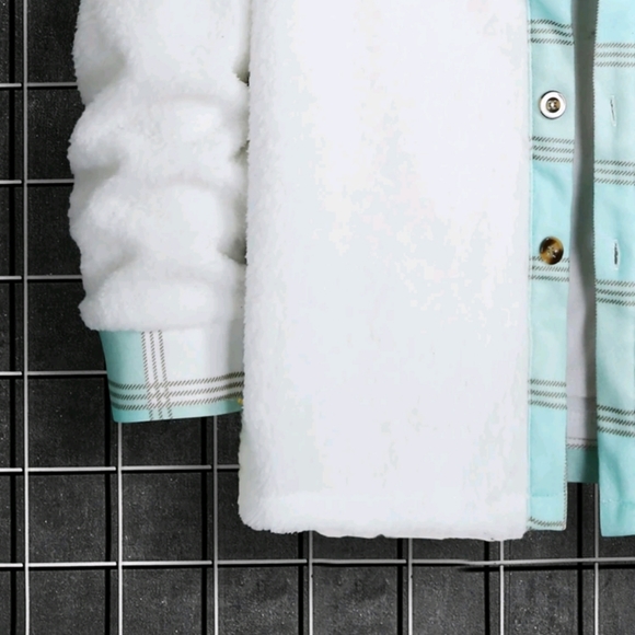 Brand new, white sherpa baby blue Plaid Flannel - Picture 4 of 4